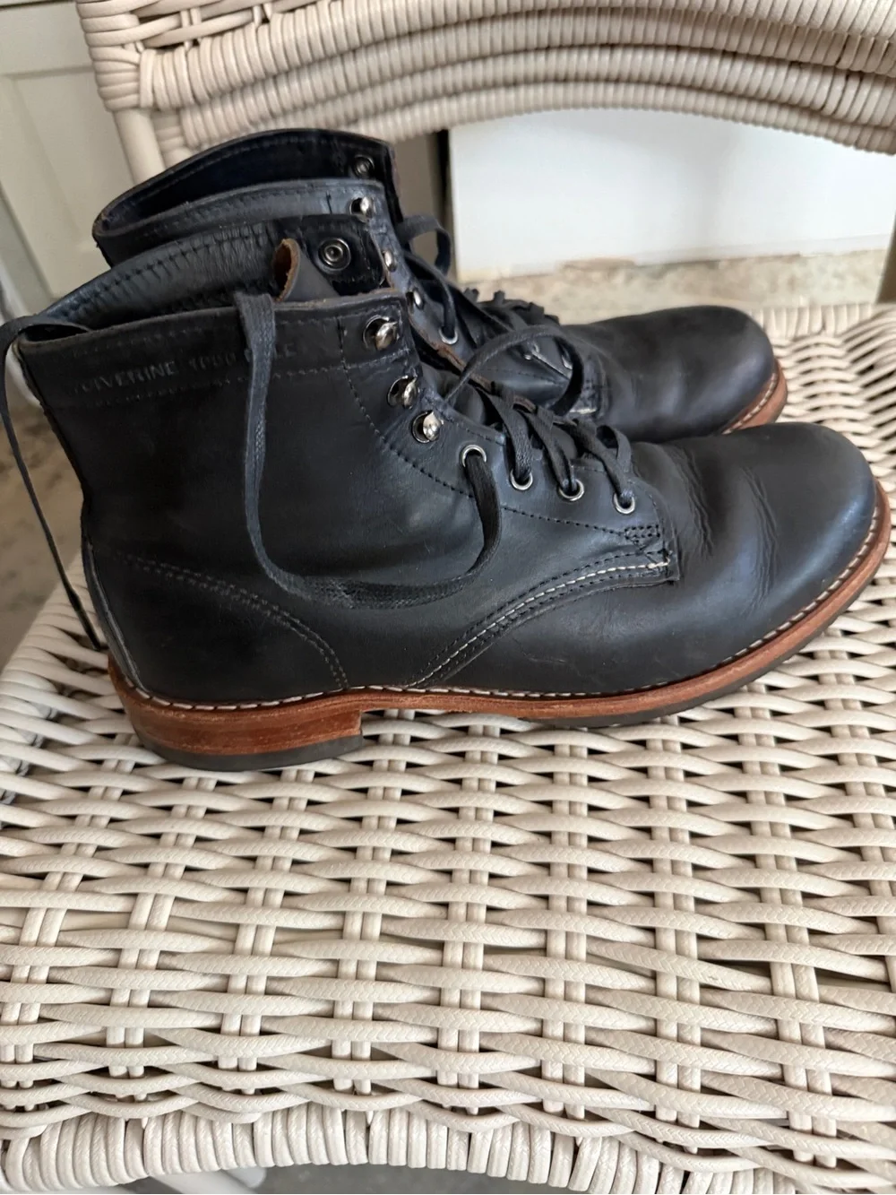 Wolverine 1000 Mile Black Leather Boots 9.5D